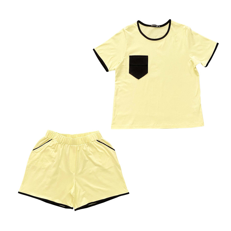 خرید و قیمت ست تی شرت و شلوارک زنانه بهبود مدل نخی رنگ لیمویی