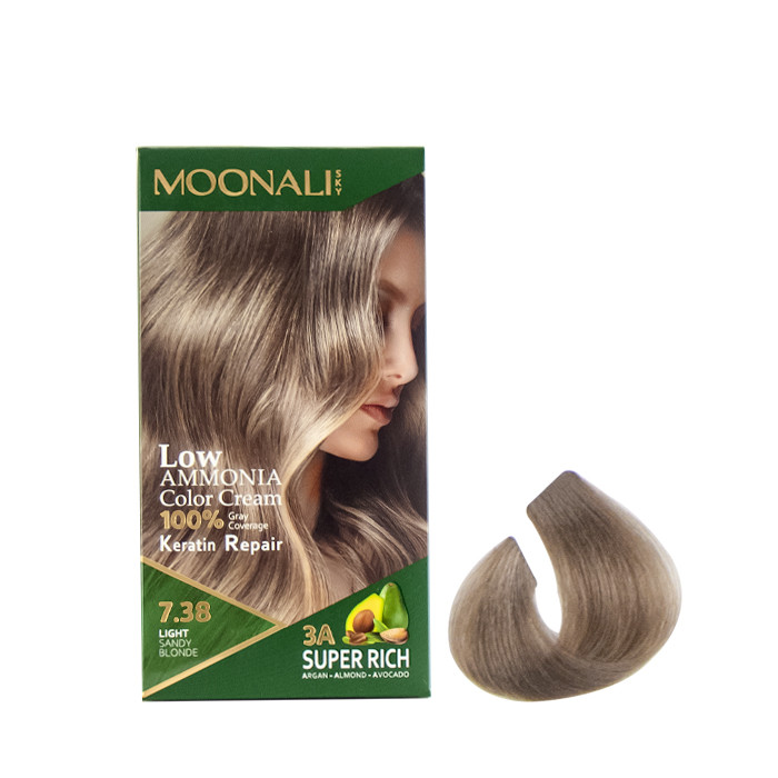 خرید و قیمت کیت رنگ مو مونالی اسکای شماره 7.38 حجم 100 میلی لیتر رنگ بلوند شنی روشن