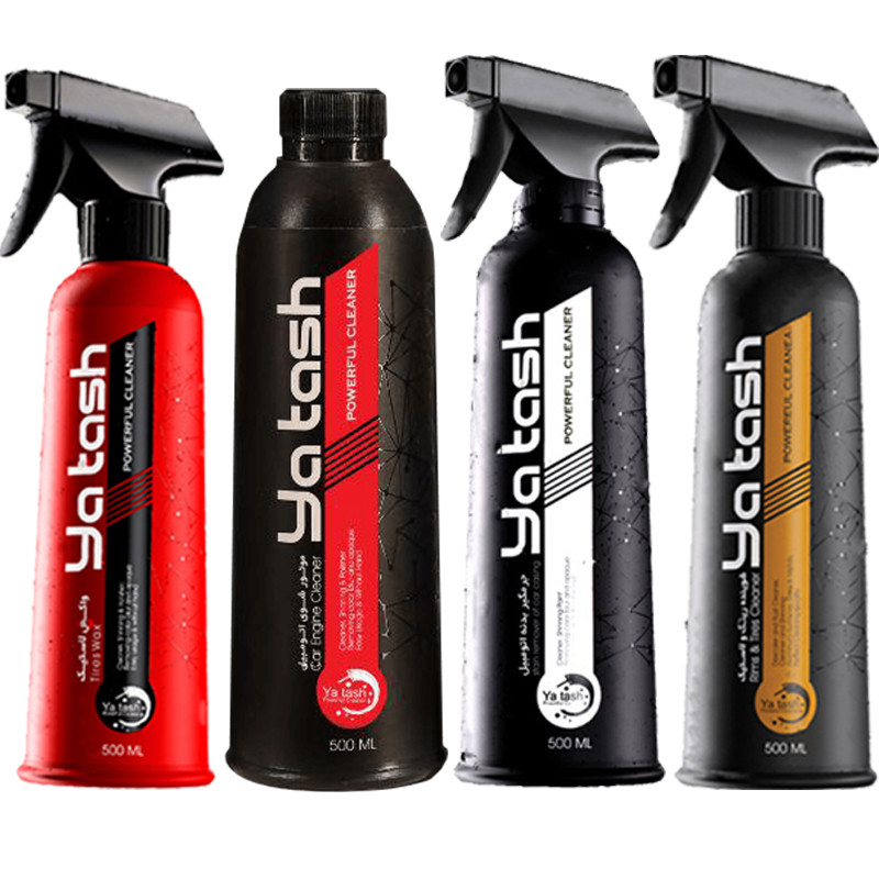 واکس لاستیک وموتور شوی و جرمگیر بدنه و رینگ شور خودرو یاتاش مدل تریگر دار حجم 500 میلی لیتر مجموعه 4عددی