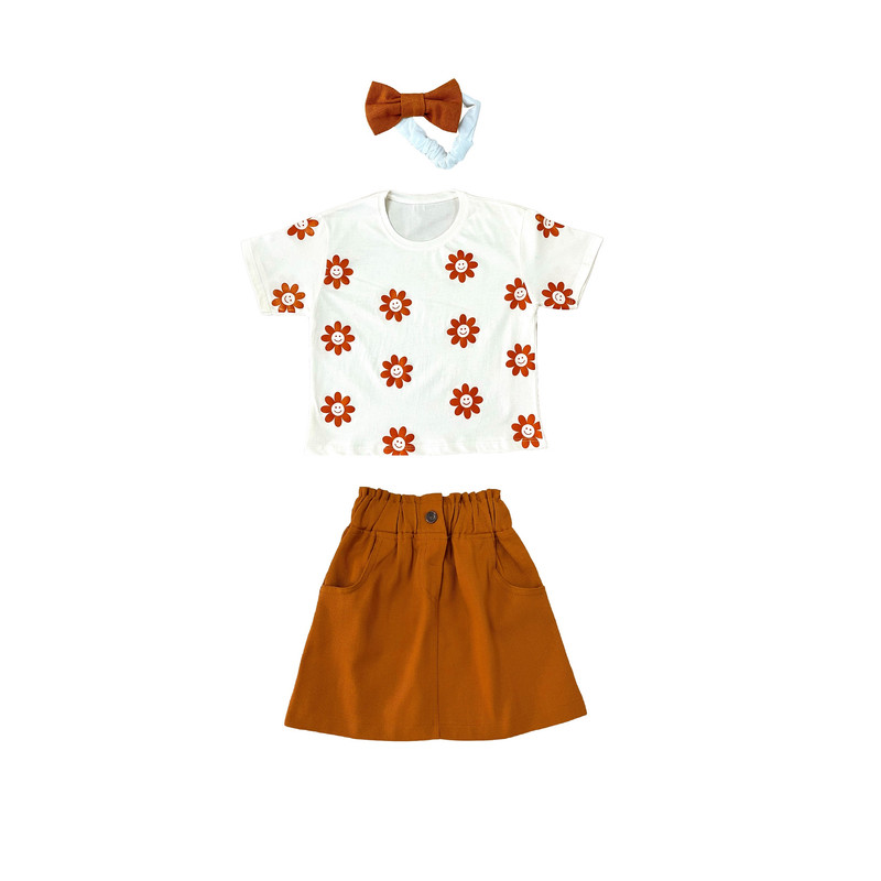 خرید و قیمت ست 3 تکه لباس دخترانه مدل گل آفتابگردان