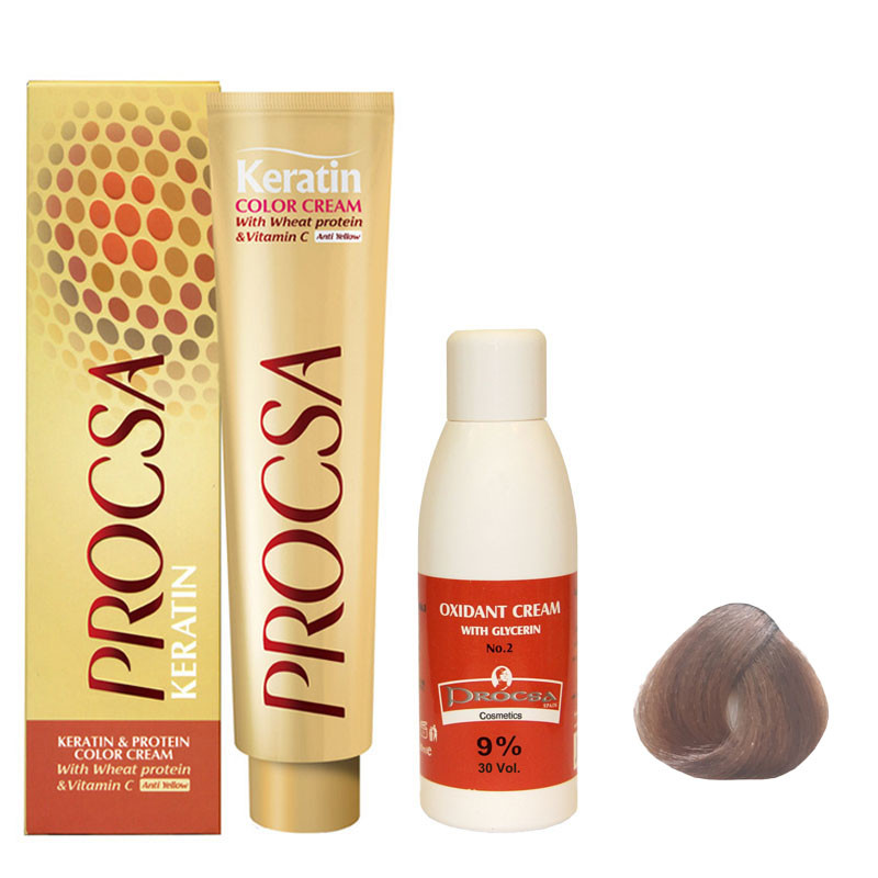 کیت رنگ مو پروکسا سری Natural Ash شماره 8.01 حجم 100 میلی لیتر رنگ بلوند طبیعی دودی روشن به همراه اکسیدان مدل گلیسیرینه 9 درصدی حجم 120 میلی لیتر