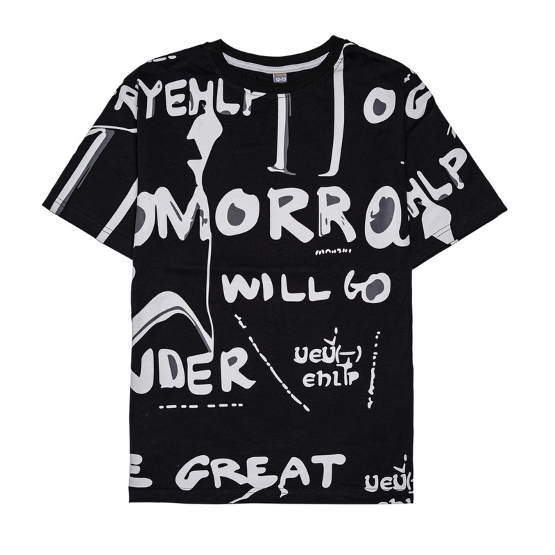 تی شرت استین کوتاه پسرانه بانی نو مدل تمام چاپ رنگ مشکی