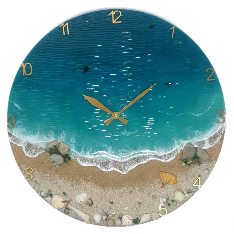ساعت دیواری رزینی طرح ساحل و دریا