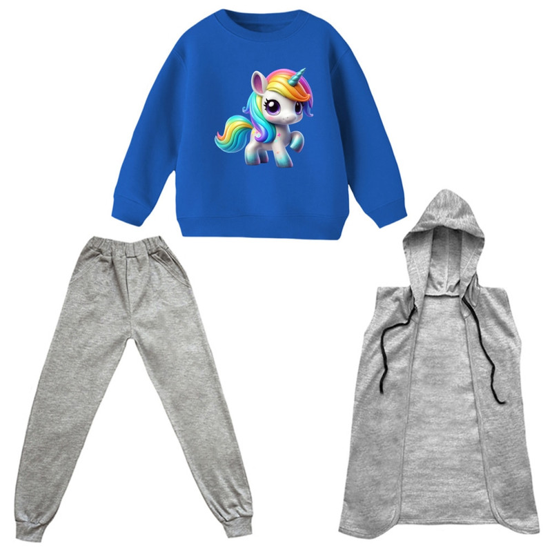 ست 3 تکه لباس دخترانه مدل یونیکورن کد ۲۹ رنگ آبی