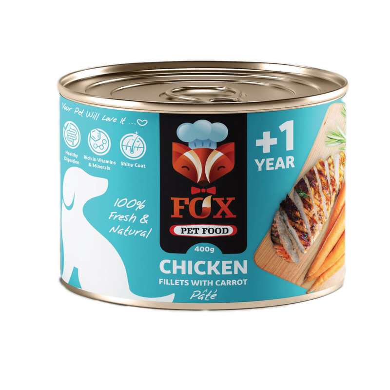 خرید و قیمت کنسرو فاکس پت فود مدل فیله مرغ و هویج کد P1018 وزن 500 گرم