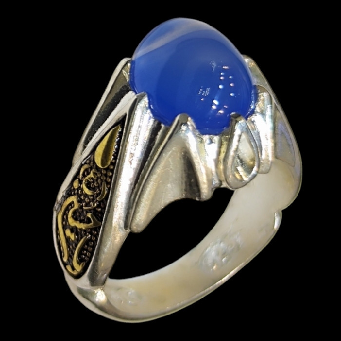 انگشتر نقره مردانه مدل سنگ عقیق رضوی رکاب دست ساز کد ۵۶۰۰