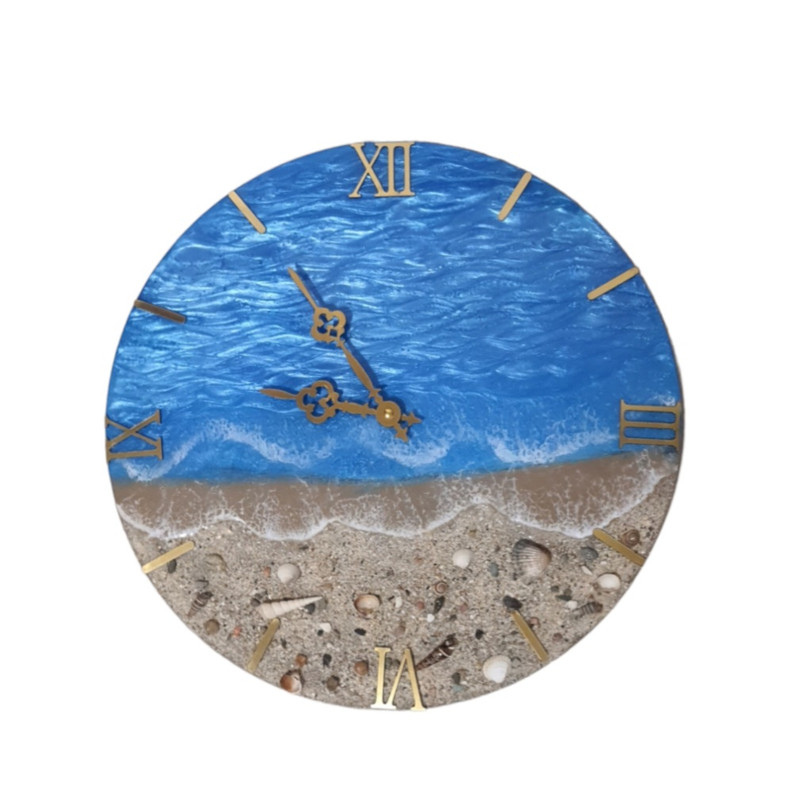 ساعت دیواری رزینی طرح دریا و ساحل