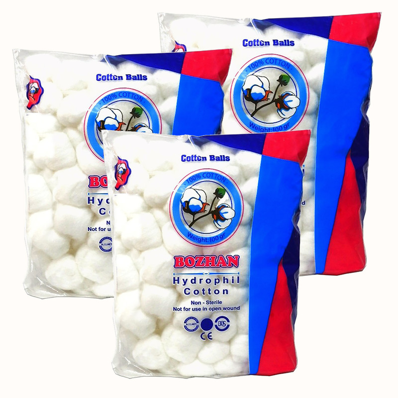 پنبه آرایشی پنبه هیدروفیل بوژان مدل 27003 وزن 100 گرم مجموعه 3 عددی