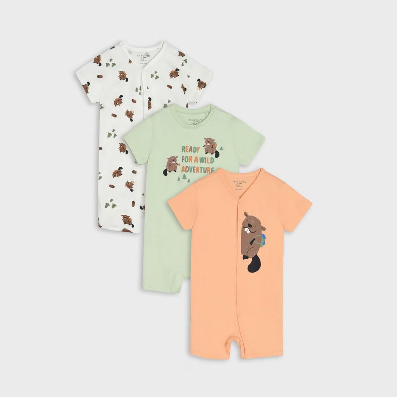 بادی آستین کوتاه نوزادی سین سی مدل سگ آبی مجموعه سه عددی