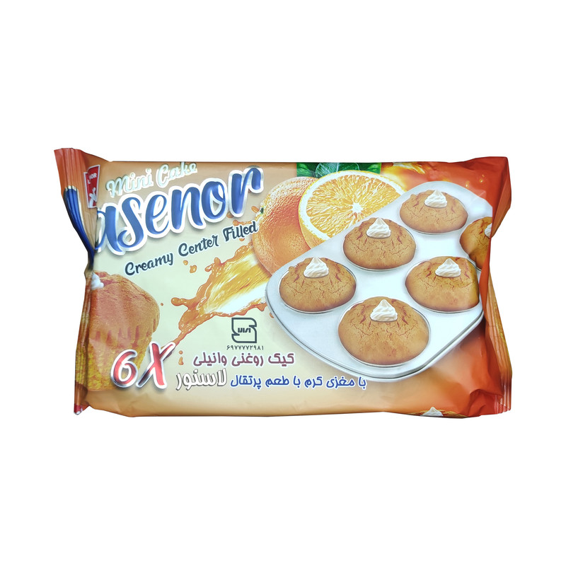 کاپ کیک 6 قلو مغزدار پرتقالی لاسنور - 135 گرم بسته 24 عددی