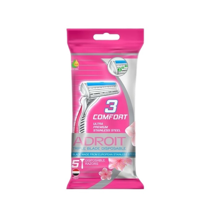 خود تراش آدریوت مدل سه لبه صابون دار بسته 5 عددی