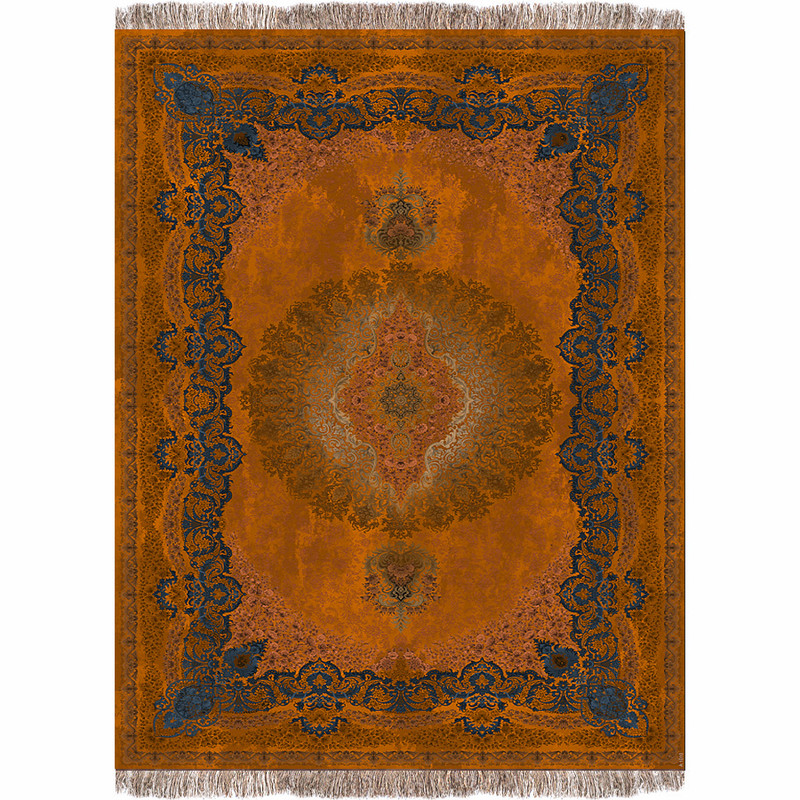 فرش ماشینی 1200 شانه فرش پردیسان دلیجان زمینه اخرایی حاشیه سرمه ای کد 1010A