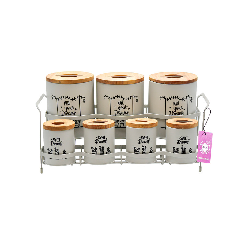 ست جای ادویه 8 پارچه بی.وی.کی مدل درب چوب S_K کد 863416