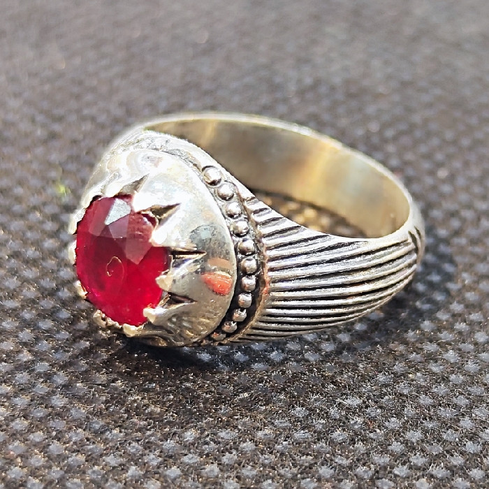 انگشتر نقره مردانه مدل سنگ یاقوت آفریقایی کد 26