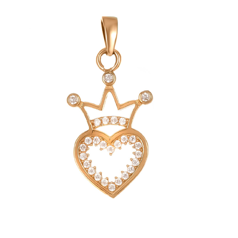 خرید و قیمت آویز گردنبند طلا 18 عیار زنانه جواهری حقانی مدل مینیمال قلب و تاج