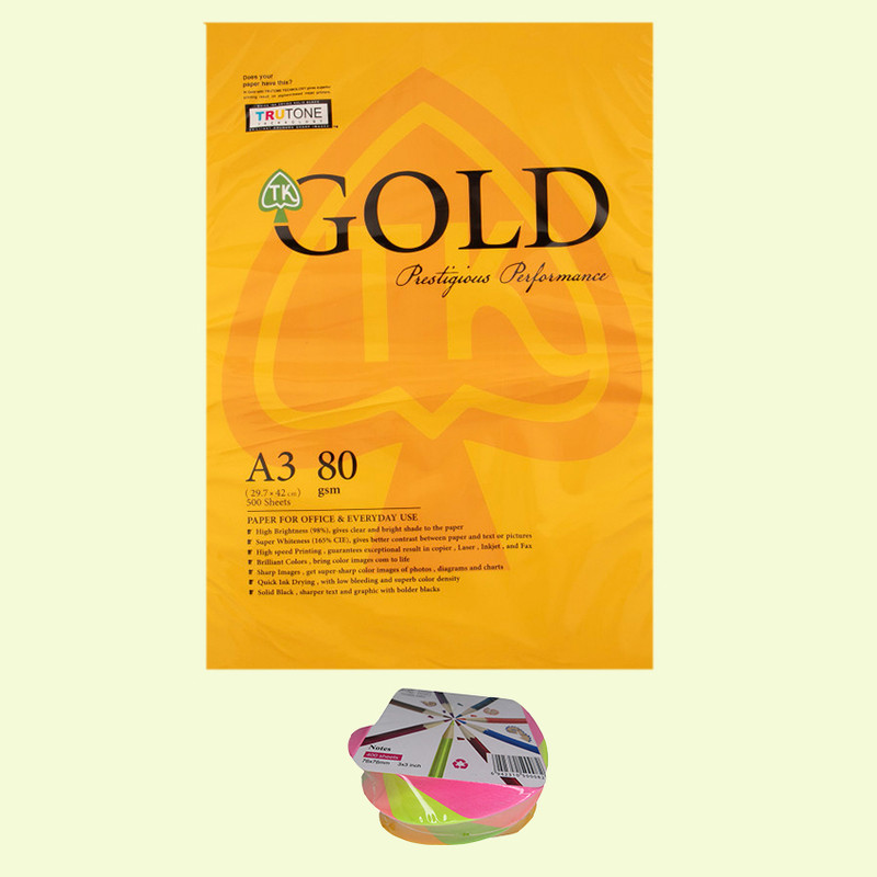 خرید و قیمت کاغذ A3 گلد مدل 80 گرمی بسته 500 عددی به همراه کاغذ یادداشت