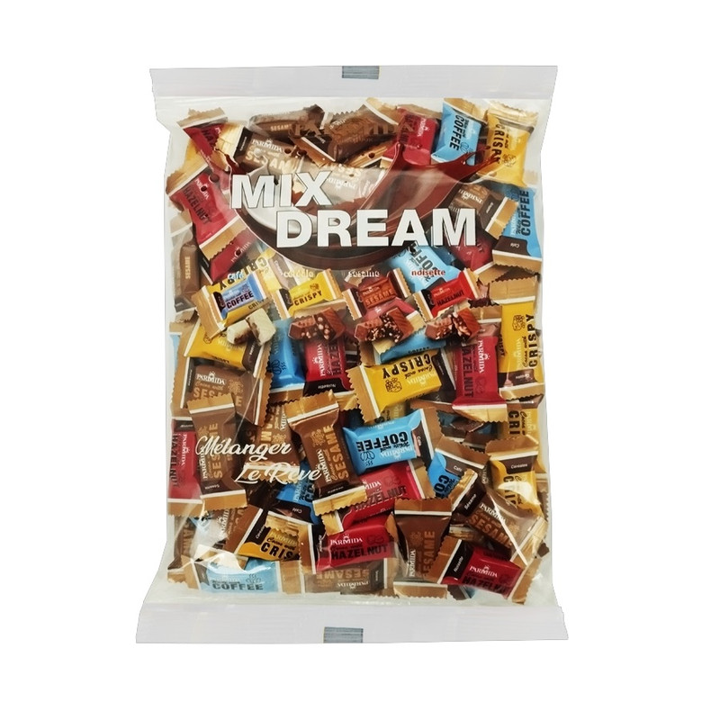 شکلات میکس دریم با 4 طعم تکه های فندق و کنجد و کریسپی و قهوه پارمیدا - 1000 گرم