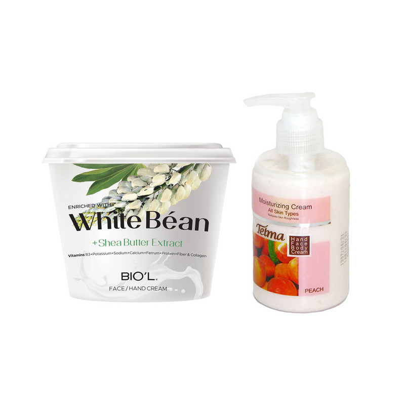 کرم آبرسان و مرطوب کننده تلما مدل هلو حجم 200 میلی لیتر به همراه کرم مرطوب کننده بیول مدل White Bean حجم 250 میلی لیتر