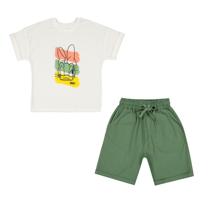 ست تی شرت و شلوارک دخترانه سون پون مدل 1611 رنگ سفید