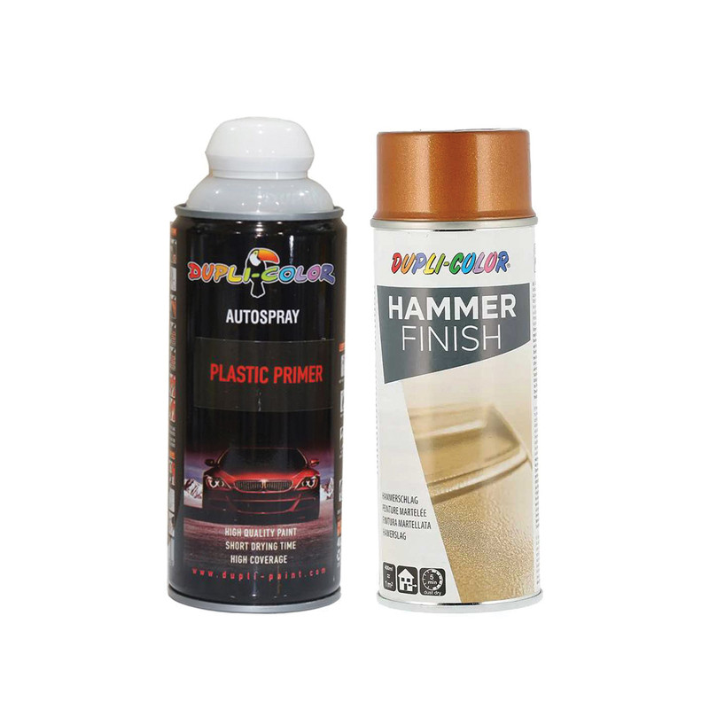 اسپری افکت چکشی طلایی و پرایمر پلاستیک دوپلی کالر مدل p2 حجم 400 میلی لیتر مجموعه 2 عددی