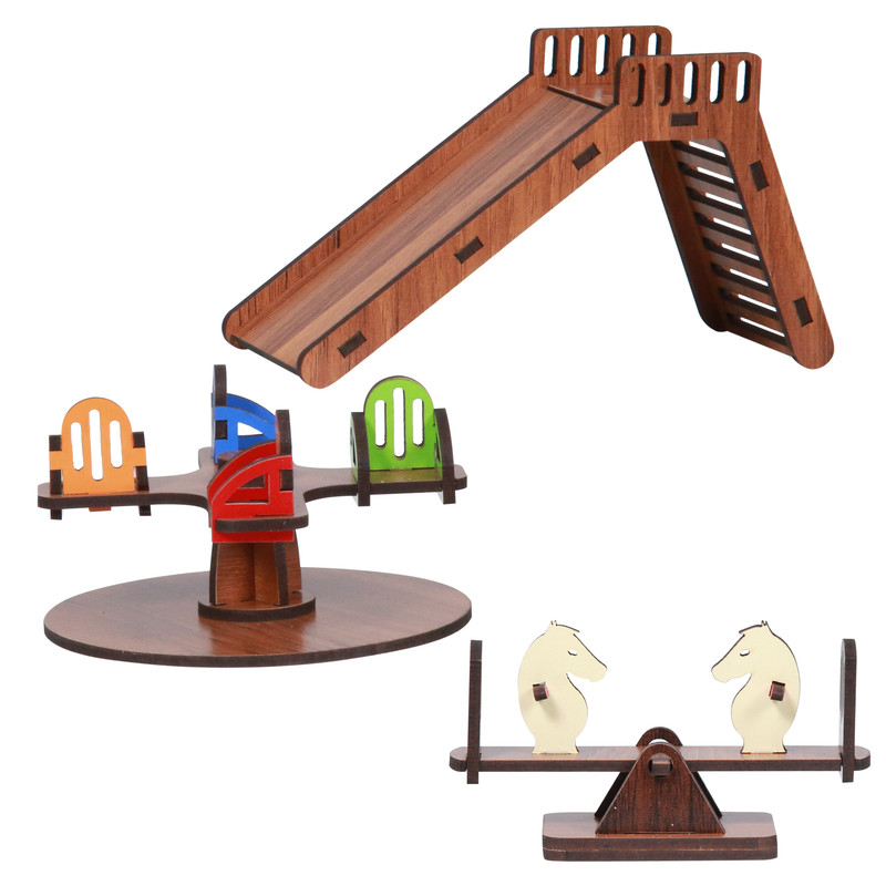 اسباب بازی زینتی لوازم شهر بازی چوب ارا مدل Y900 بسته 3 عددی