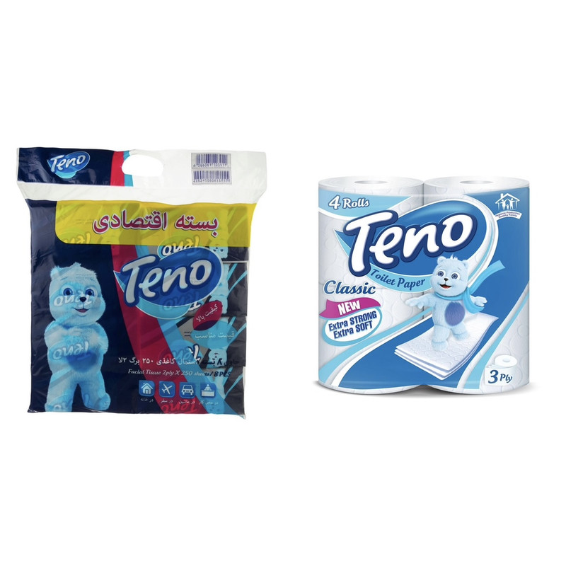 دستمال توالت و دستمال کاغذی 250 برگ تنو مدل soft 77 مجموعه 11 عددی