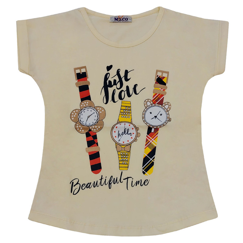 خرید و قیمت تی شرت آستین کوتاه دخترانه ام جی مدل تایم 02