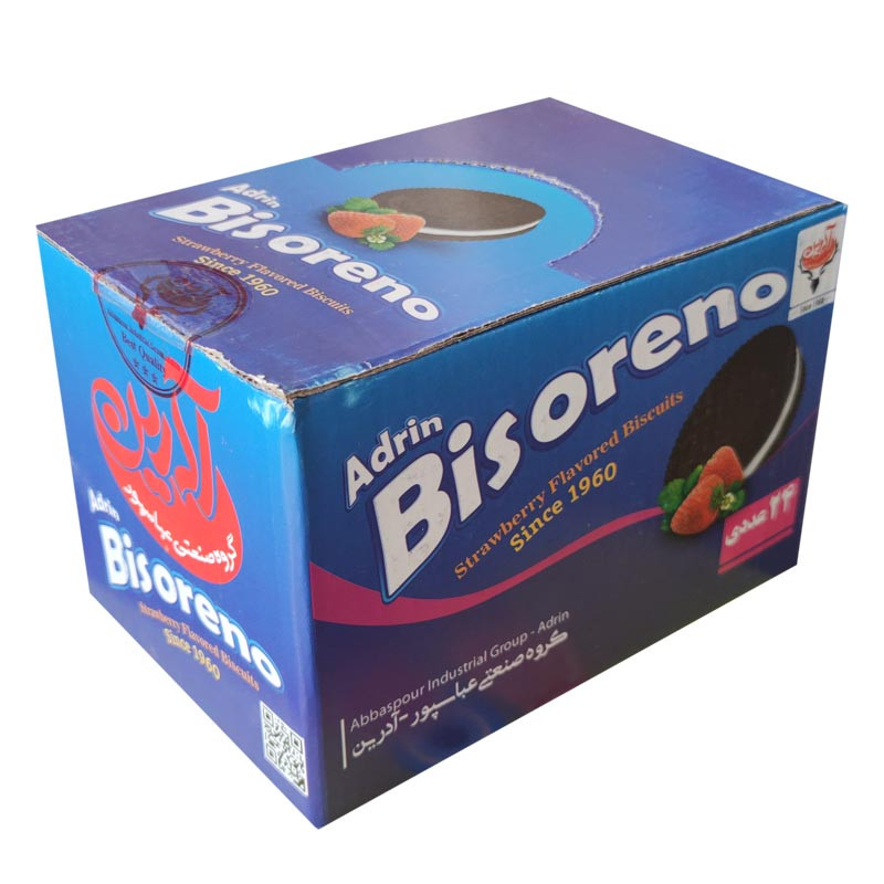 بیسکویت کاکائویی کرمدار با طعم توت فرنگی آدرین - 88 گرم بسته 24 عددی