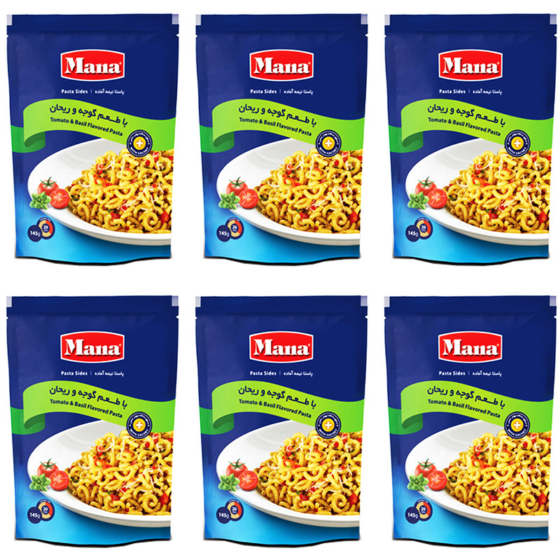 پاستا نیمه آماده با طعم گوجه و ریحان مانا - 145 گرم بسته 6 عددی