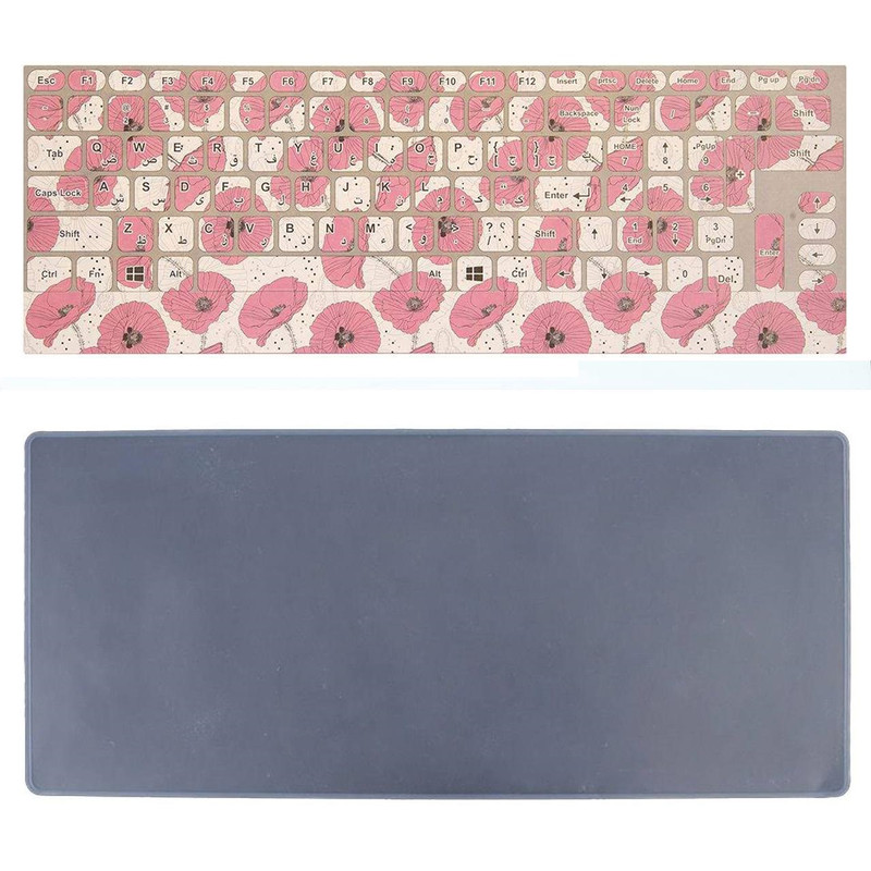 برچسب حروف فارسی کیبورد طرح گل صورتی به همراه محافظ کیبورد مدل 15-I مناسب برای لپ تاپ 15.6 اینچ