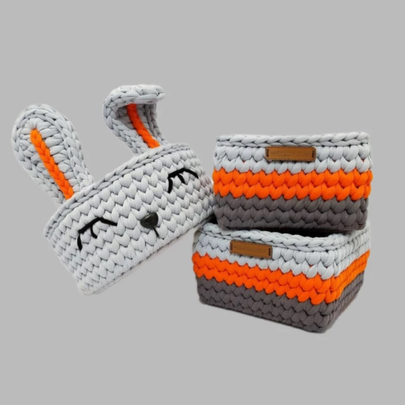 سبد قلاب بافی تریکو مدل خرگوش کد Rabbit01 مجموعه 3 عددی