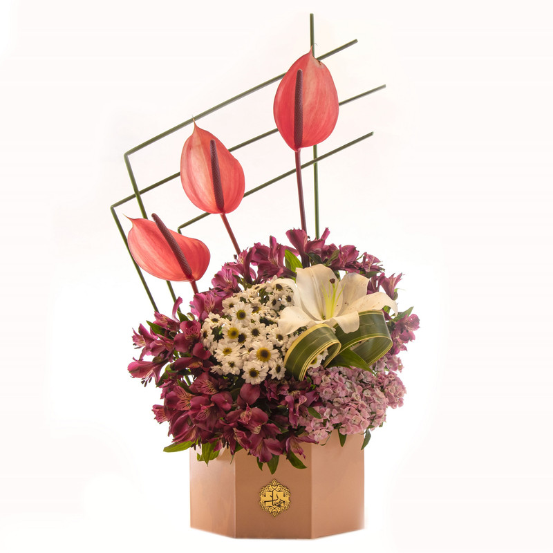 سبد گل طبیعی آلستر و داودی مینیاتوری و اورینتال و انتریم هیمان کد B215