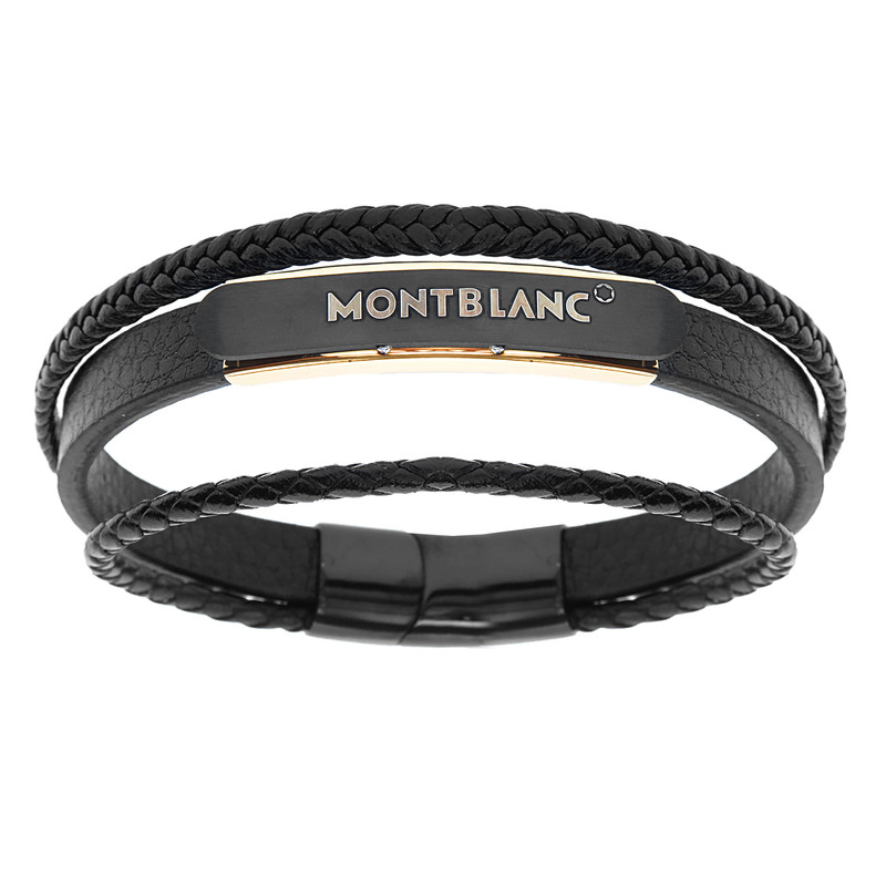 خرید و قیمت دستبند مردانه مون بلان مدل چرم سه ردیفه کد 52163