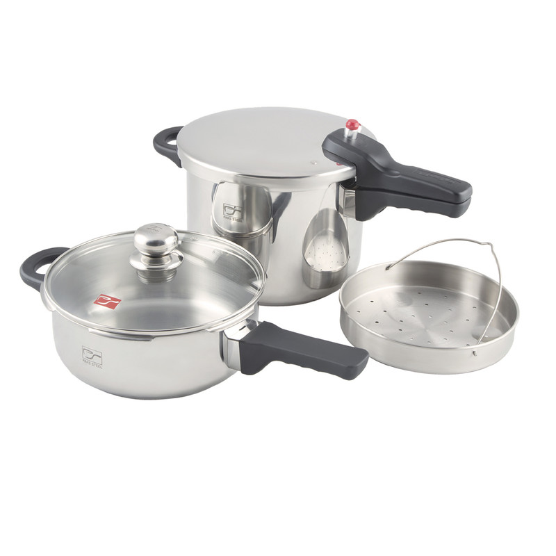 خرید و قیمت زودپز دوقلو پارس استیل مدل کف دو لایه آلومینیومی گنجایش 6 و 3 لیتر