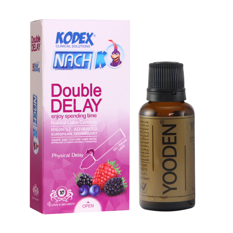 خرید و قیمت کاندوم ناچ کدکس مدل Double Delay بسته 10عددی به همراه روغن یودن کد 01 حجم 30 میلی لیتر