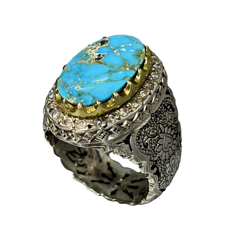 انگشتر نقره مردانه مدل اسپرت با نگین فیروزه نیشابوری 578