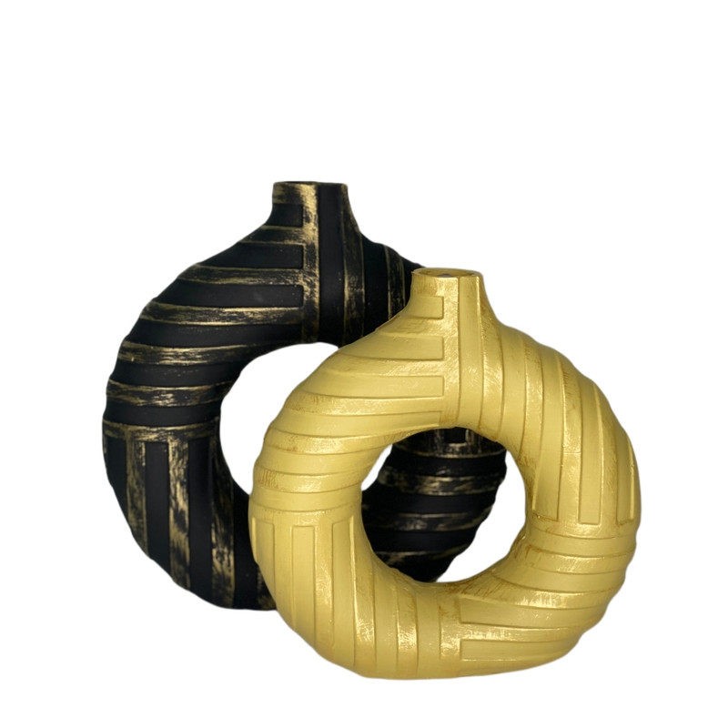 گلدان دکوری مدل دوناتی پتینه مجموعه دو عددی