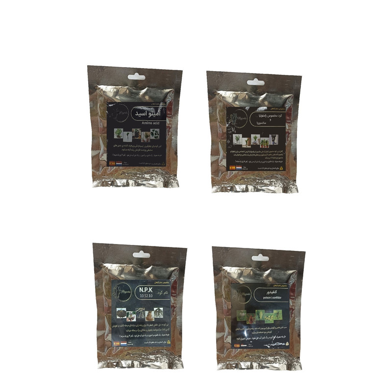 کود زاموفیلیا و سانسوریا-آمینو اسید-ریشه زایی (10-52-10)-کنفیدور مدل000وزن 200 گرم بسته 4 عددی