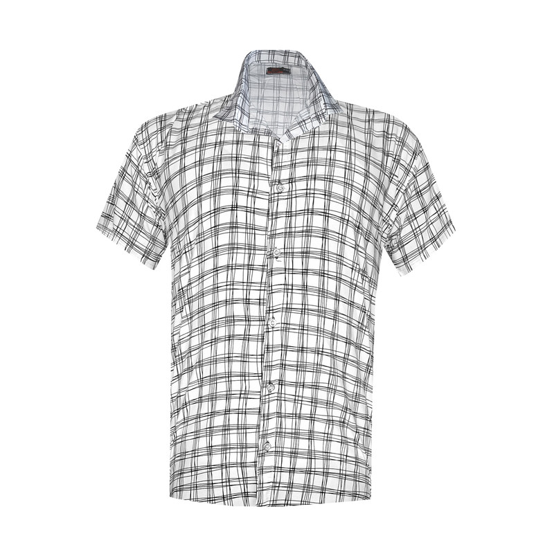 پیراهن آستین کوتاه مردانه مدل هاوایی خط دار کد H-4KH رنگ سفید