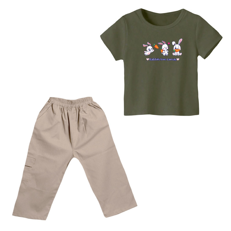 ست تی شرت و شلوارک دخترانه مدل خرگوش کد 12 رنگ سبز