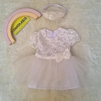 لباس عروس سفید بچگانه نوزادی پیرهن پرنسسی عروسکی سفید دخترانه سه ماه تا سه سال