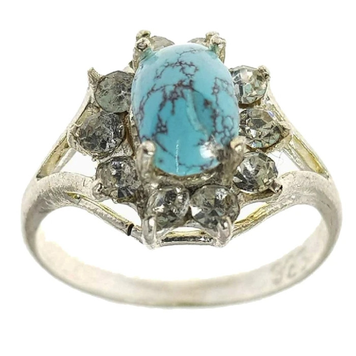 انگشتر نقره زنانه مدل سنگ فیروزه نیشابور مخراج برلیان کد ۱۱۰۰