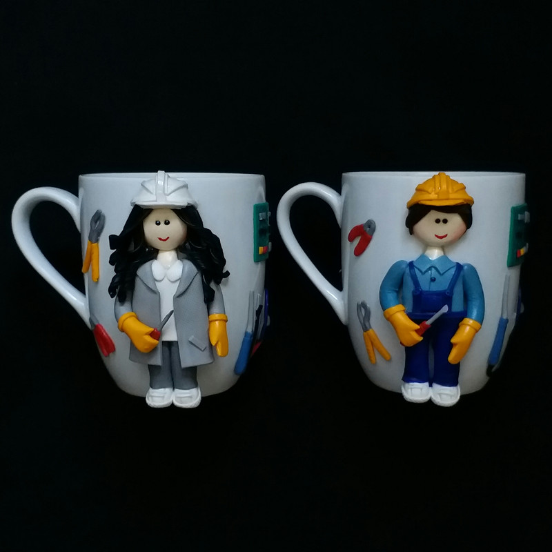 ماگ سرامیکی مدل عروسکی دختر پسر کد L797 مجموعه 2 عددی