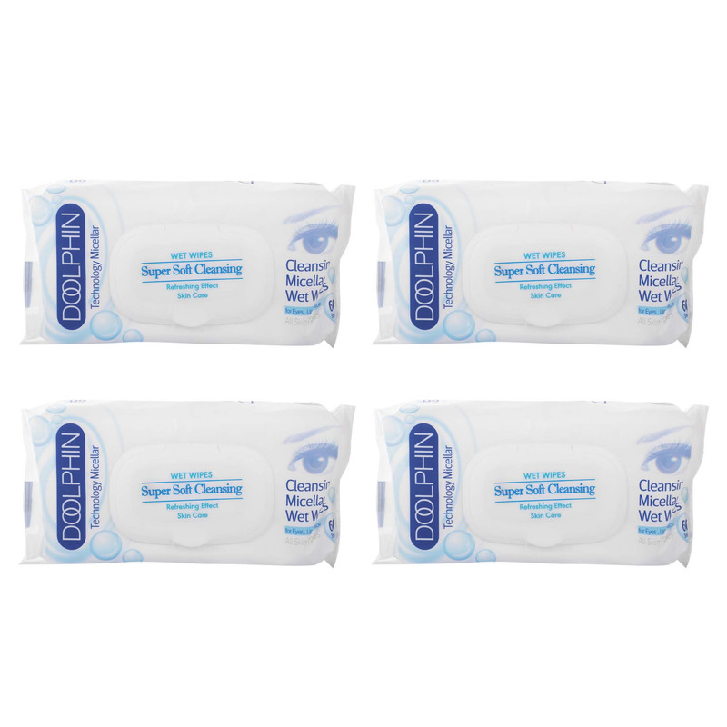 دستمال مرطوب دلفین مدل Skin Care مجموعه 4 عددی