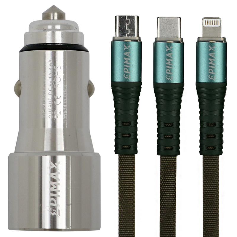 شارژر فندکی اپیمکس مدل ای یو 25 به همراه کابل تبدیل MicroUSB/USB-C/لایتنینگ