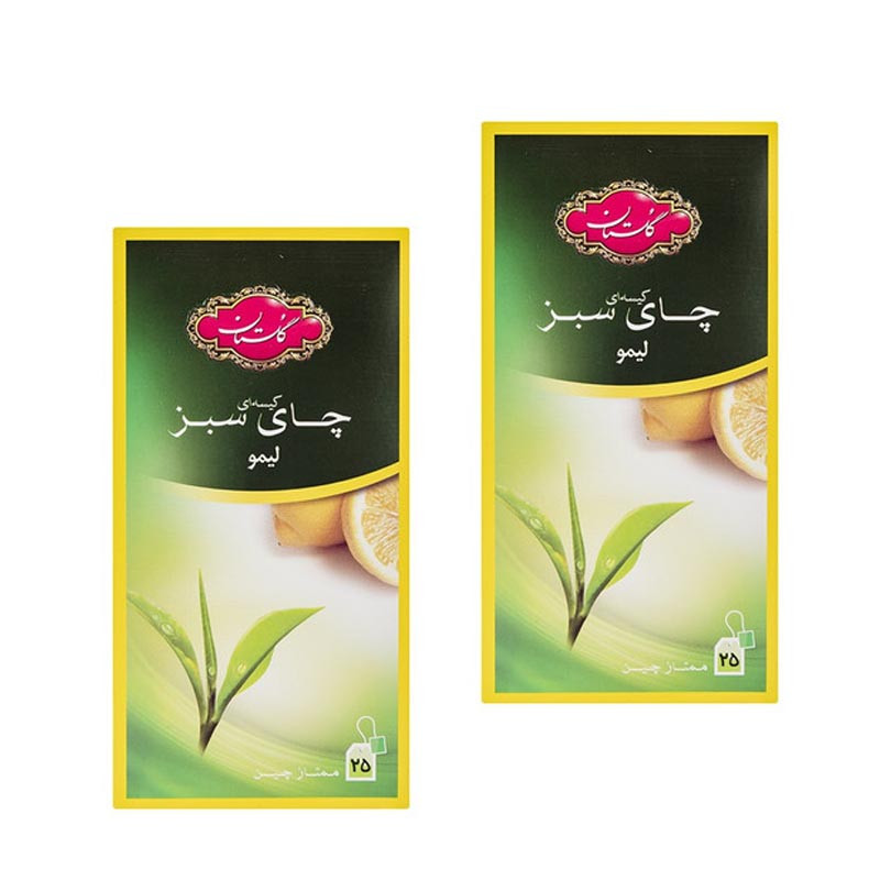 خرید و قیمت چای سبز کیسه ای با طعم لیمو گلستان دو بسته 25 عددی