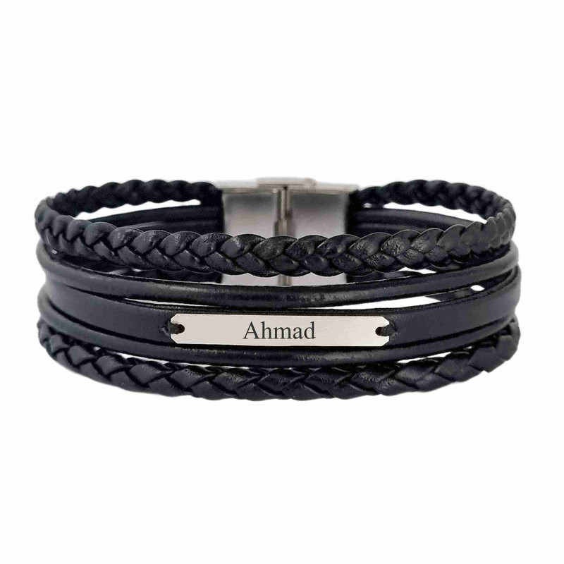 دستبند نقره مردانه لیردا طرح اسم احمد