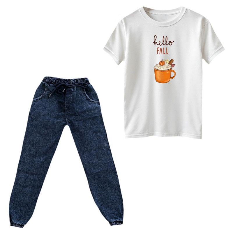 ست تیشرت و شلوار پسرانه مدل سلام پاییز رنگ سفید