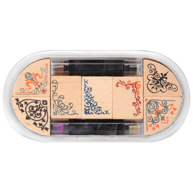 خرید و قیمت مهر طرح حاشیه مدل Classic Wooden Stamp مجموعه 7 عددی