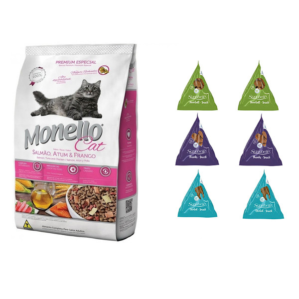 غذا خشک گربه مونلو مدل CAT Salmon &Tuna وزن 7 کیلوگرم به همراه تشویقی گربه